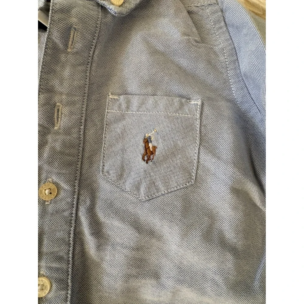 Ralph Lauren Baby Boys Bundle 3 Blue Hooded‎ Romper & Chambray Button Up Set 9M